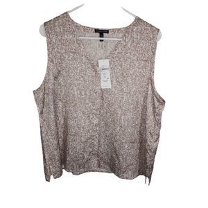 NWT Eileen Fisher Prism Silk Organic Cotton V-Neck Top Large